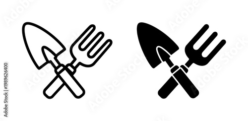 Crossed Garden Trowel and Hand Fork Icon Set