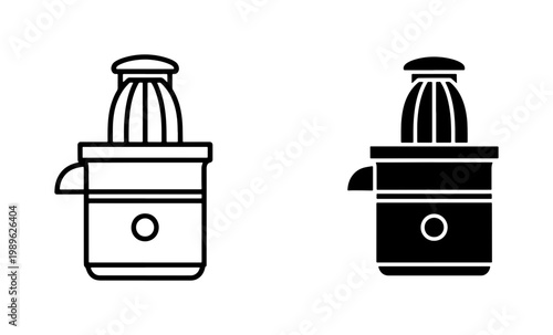 Electric citrus juicer icon set in line and solid style