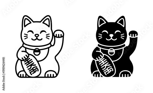 Japanese Maneki Neko Lucky Cat Vector Icons