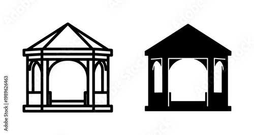 Gazebo garden pavilion outline and silhouette icon set