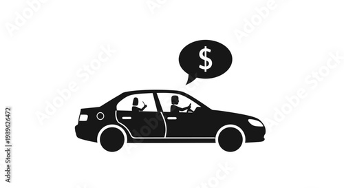 Black car with dollar sign speech.