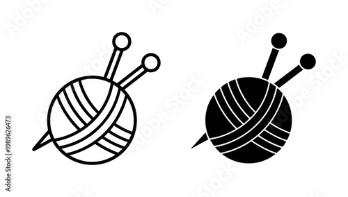 Knitting yarn ball with needles vector icon set