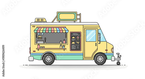 Yellow Food Truck Side View.