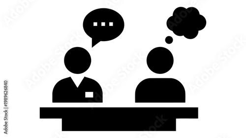 Icon of a business meeting or interview with a speaker and a listener isolated on white background