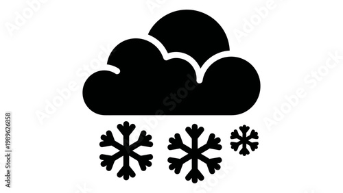 Weather icon of a cloud with snowflakes falling down, representing a snowy day or winter weather forecast symbol
