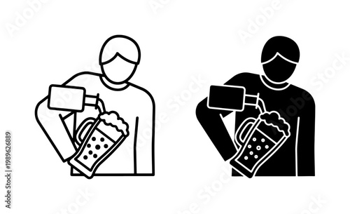 Bartender Pouring Beer Into Glass Icon Set