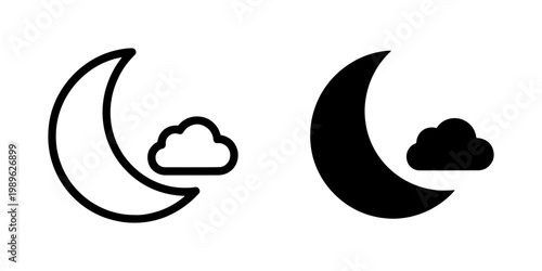 Crescent moon and cloud icon set for night weather forecast