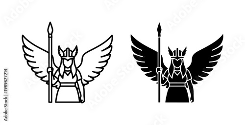 Valkyrie Warrior Icon Set with Wings and Spear