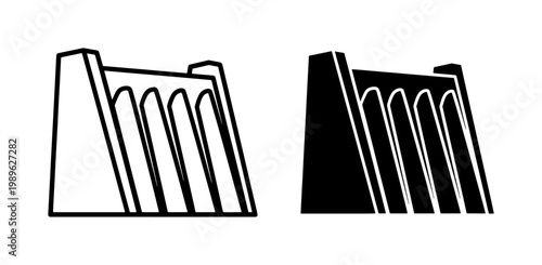 Hydroelectric Dam Icon Set Representing Renewable Energy