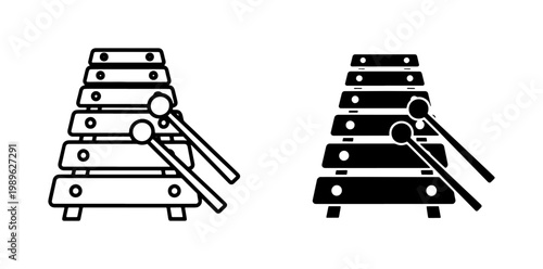 Xylophone musical instrument icon with mallets in outline style