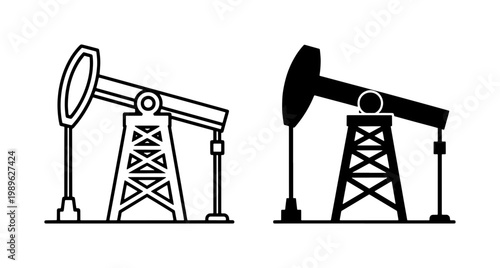 Oil Pump Jack Icon Set Representing Petroleum Extraction