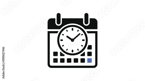 Calendar with Clock Icon Representing Schedule Planning and Time Management on Isolated White Background