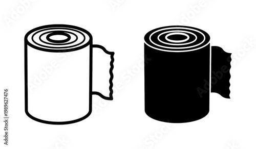 Toilet Paper Roll Icon Set in Black and White Outline