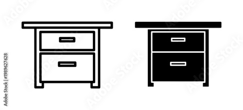 Minimalist Office Desk Icon Set with Drawers