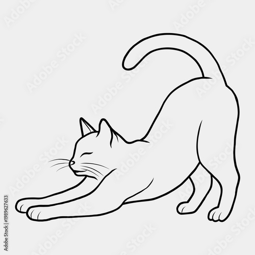 Minimalist Line Art Illustration of a Cat Stretching in Playful Bow Pose