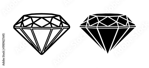 Diamond Gemstone Line and Silhouette Vector Icons