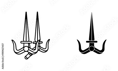 Traditional Japanese Sai Weapon Vector Icon Set