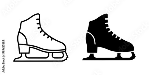 Figure ice skate icon set in outline and solid style