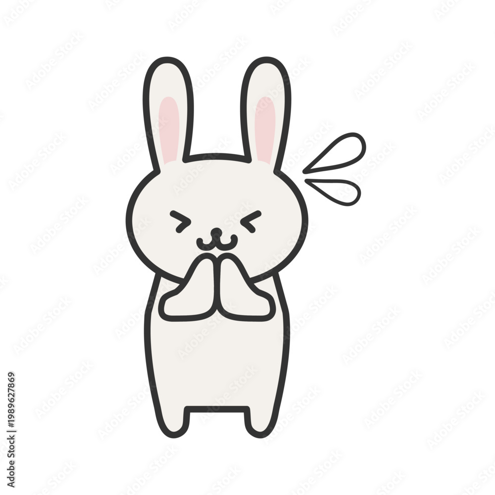 Obraz premium かわいい手書き風うさぎのイラスト 表情付きポーズ（ごめんね）