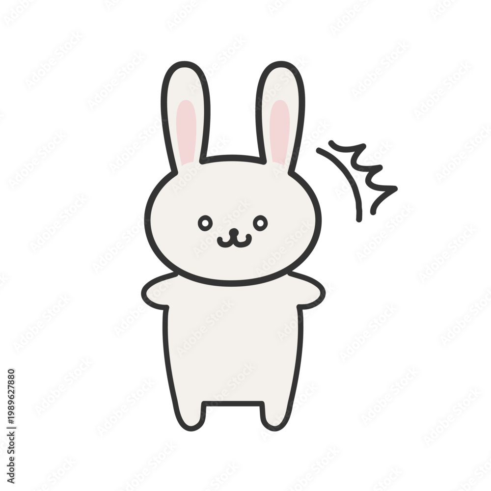 Fototapeta premium かわいい手書き風うさぎのイラスト 表情付きポーズ(驚き)