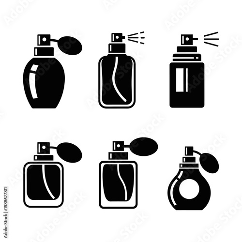 Perfume Bottle Icons Set: Elegant Fragrance Sprayers Collection