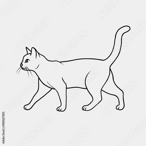 Minimalist Side View Line Drawing of a Domestic Cat Walking
