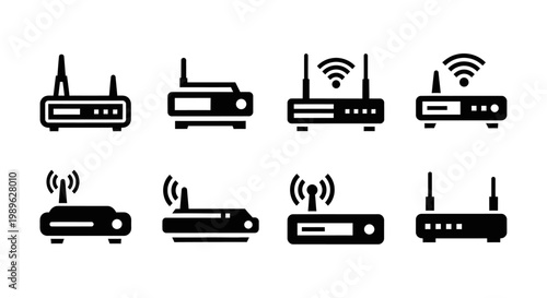 Set of modern wireless wifi routers and modems icons, technology concept