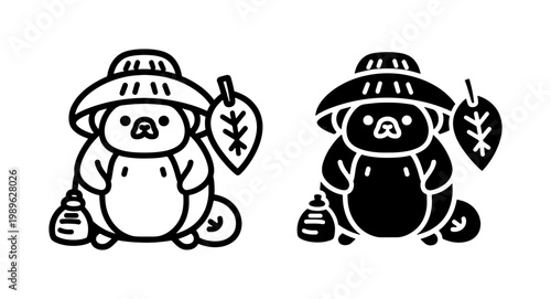 Canvas-taulu Japanese Tanuku Raccoon Dog Vector Icons, Mythological Folklore Animal with Stra