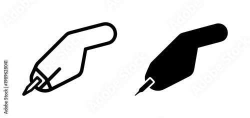 Tattoo machine gun icons, professional rotary tattoo pen vector set, black and white body art equipment symbols for studio branding and design