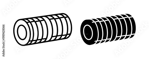 Industrial threaded grub screw vector icons, black and white set screw hardware, mechanical fastener bolt illustration for engineering blueprints