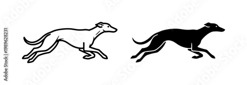 Running Greyhound Dog Silhouette and Line Art Vector