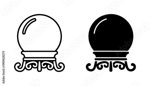Crystal ball icons with ornate stand for magic and divination