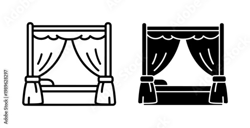 Canopy Bed Icon Set in Line and Silhouette Style