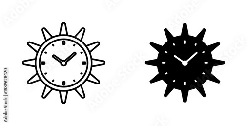 Sun Clock Icon Set with Linear and Solid Styles