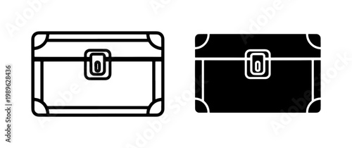 Vintage Treasure Chest Outline and Glyph Icon Set