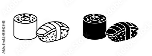 Japanese Sushi Nigiri and Maki Roll Line Art Icon Set