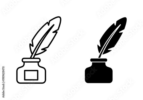 Vintage Quill Pen and Inkwell Icon Set