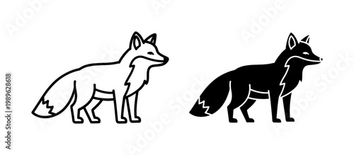 Minimalist Fox Line Art and Silhouette Icon Set