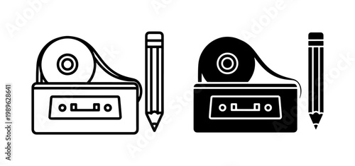 Retro Cassette Tape and Pencil Icon Set