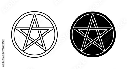 Pentagram Wiccan Symbol Outline and Solid Black Circle Icons