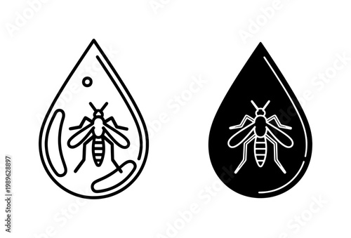 Mosquito inside water drop line icon set