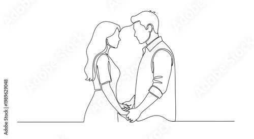 Loving Couple Holding Hands Face Close.