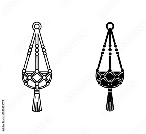 Boho Macrame Plant Hanger Vector Icon Set