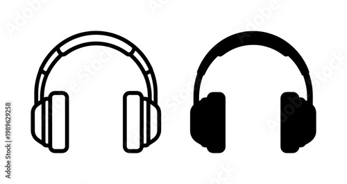 Minimalist Headphones Line and Solid Silhouette Icon Set
