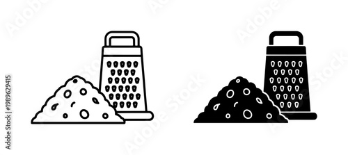Kitchen Grater with Food Pile Icon Set