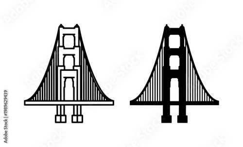 Bild auf Leinwand Golden Gate Bridge Icon Set in Black and White Outline