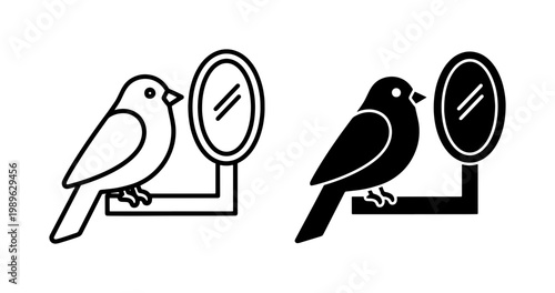 Bird Looking in Mirror Icon Set