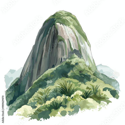 Pico C?o Grande. Pico C?o Grande hand drawn watercolor illustration on white background