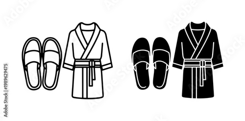 Bathrobe and Slippers Icon Set for Spa or Hotel Service