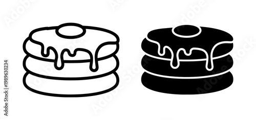 Pancake stack with syrup and butter icon set